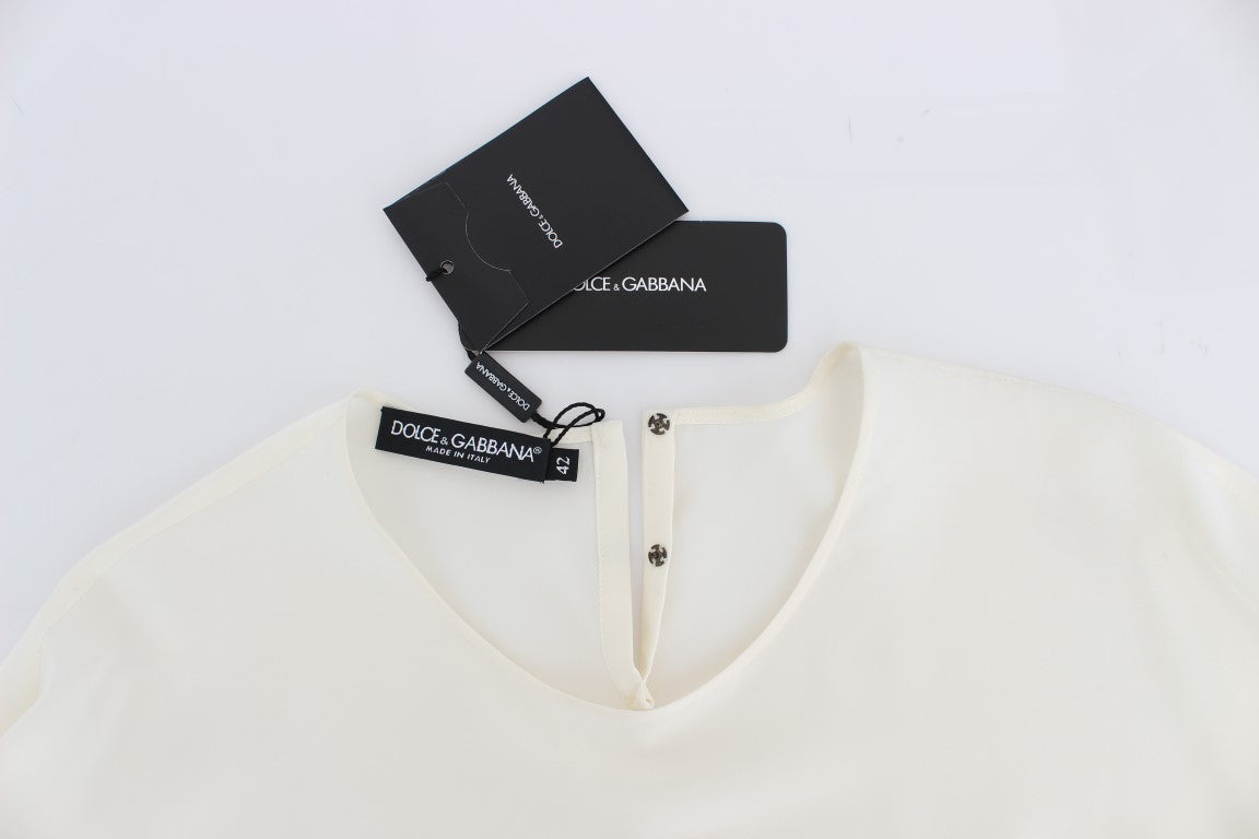 Blouse/Top en soie blanche à paillettes et broderies Dolce &amp; Gabbana