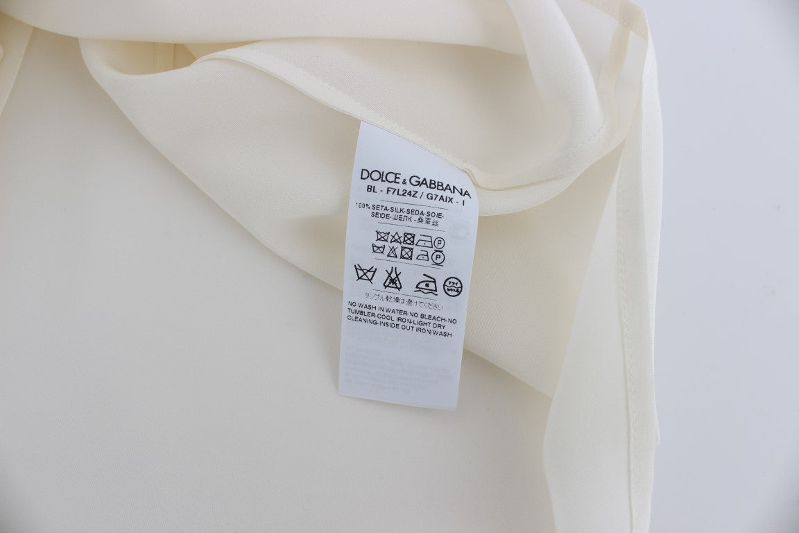 Blouse/Top en soie blanche à paillettes et broderies Dolce &amp; Gabbana