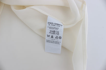 Blouse/Top en soie blanche à paillettes et broderies Dolce & Gabbana