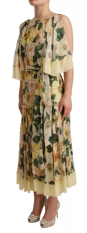 Robe Maxi Longue en Soie Multicolore à Imprimé Floral Dolce & Gabbana
