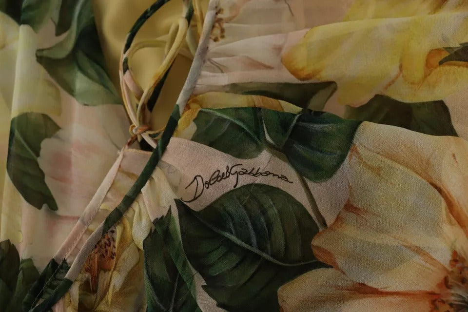 Robe Maxi Longue en Soie Multicolore à Imprimé Floral Dolce & Gabbana