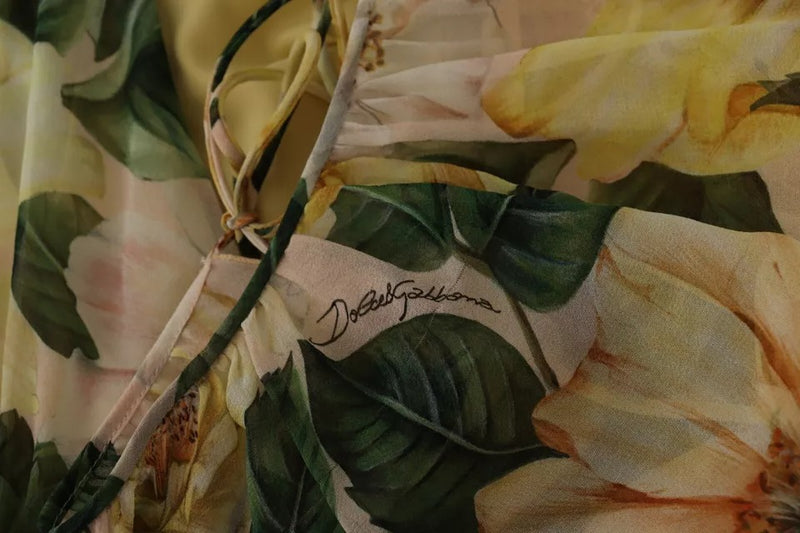 Robe Maxi Longue en Soie Multicolore à Imprimé Floral Dolce & Gabbana