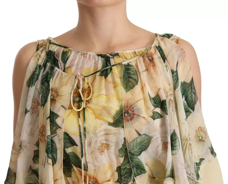 Robe Maxi Longue en Soie Multicolore à Imprimé Floral Dolce & Gabbana