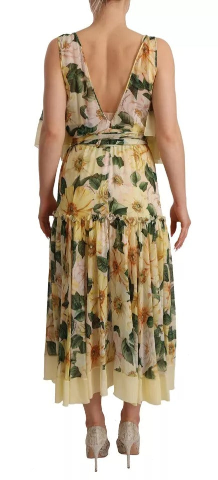 Robe Maxi Longue en Soie Multicolore à Imprimé Floral Dolce & Gabbana