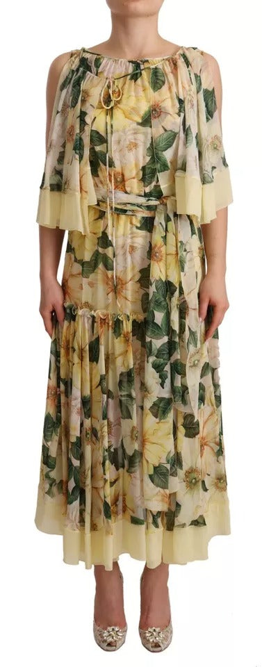 Robe Maxi Longue en Soie Multicolore à Imprimé Floral Dolce & Gabbana