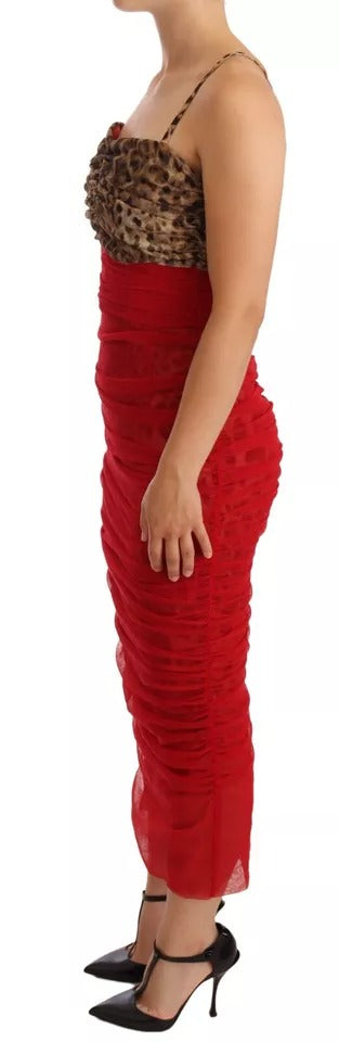 Dolce & Gabbana Robe Midi Tulle Rouge Léopard