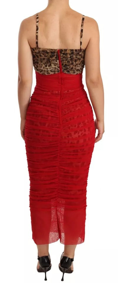 Dolce & Gabbana Robe Midi Tulle Rouge Léopard