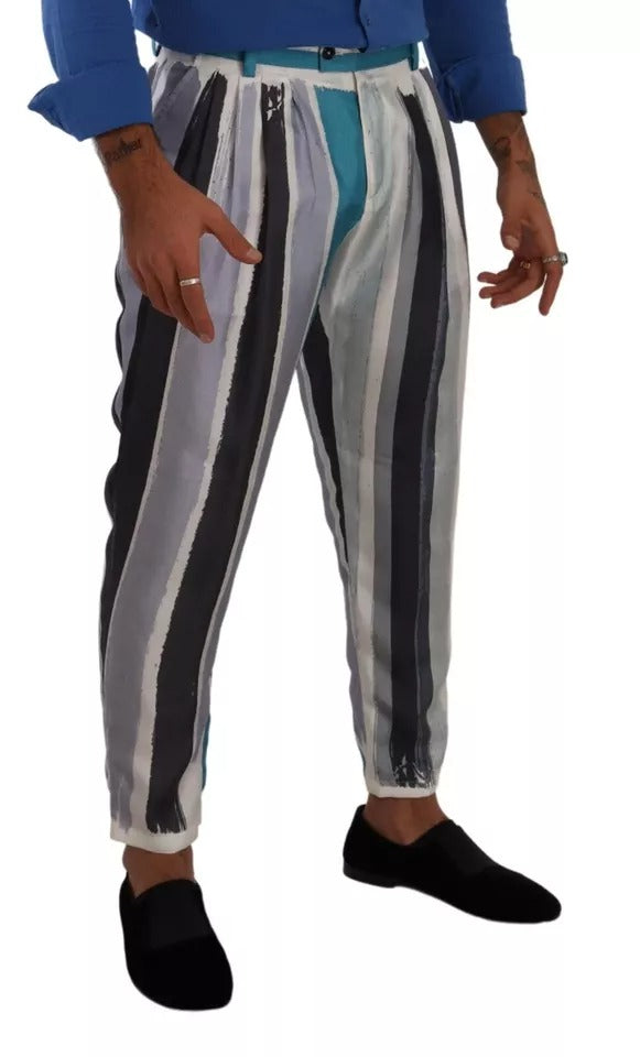 Pantalon en soie rayé bleu à coupe fuselée de Dolce &amp; Gabbana