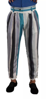 Pantalon en soie rayé bleu à coupe fuselée de Dolce &amp; Gabbana
