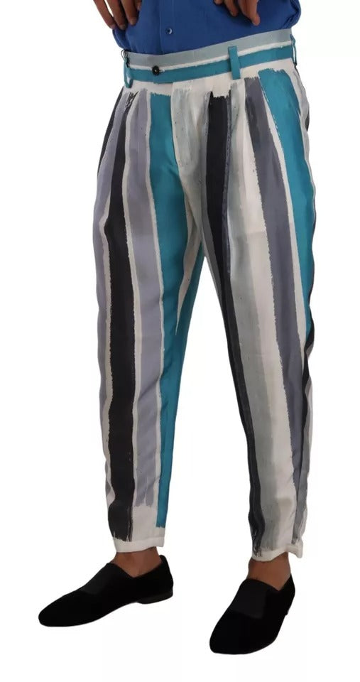 Pantalon en soie rayé bleu à coupe fuselée de Dolce &amp; Gabbana
