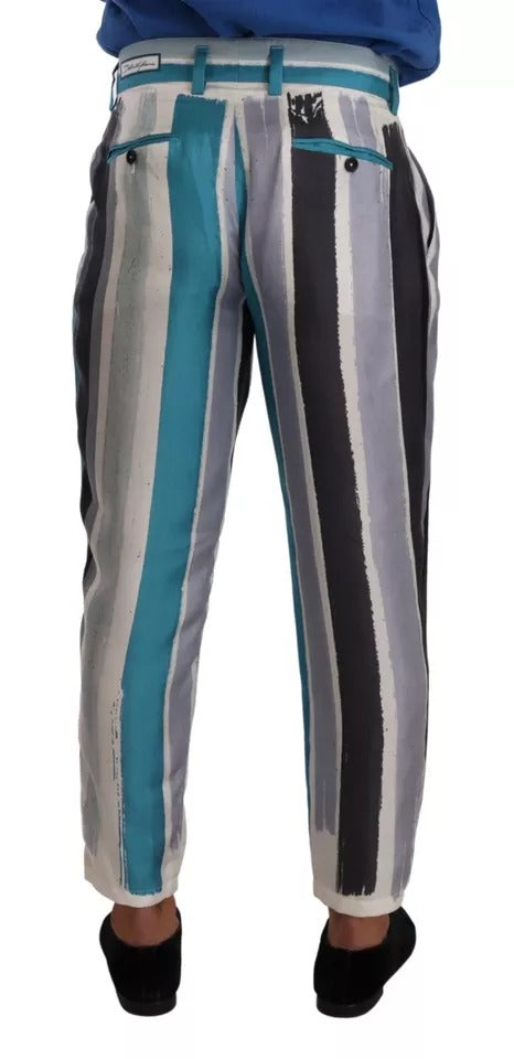 Pantalon en soie rayé bleu à coupe fuselée de Dolce &amp; Gabbana