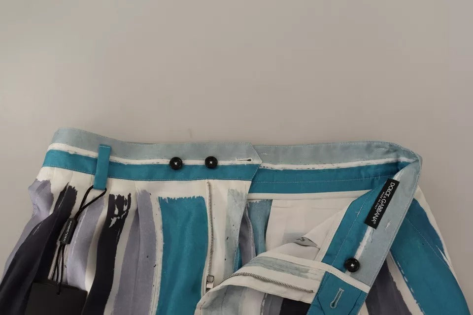 Pantalon en soie rayé bleu à coupe fuselée de Dolce &amp; Gabbana