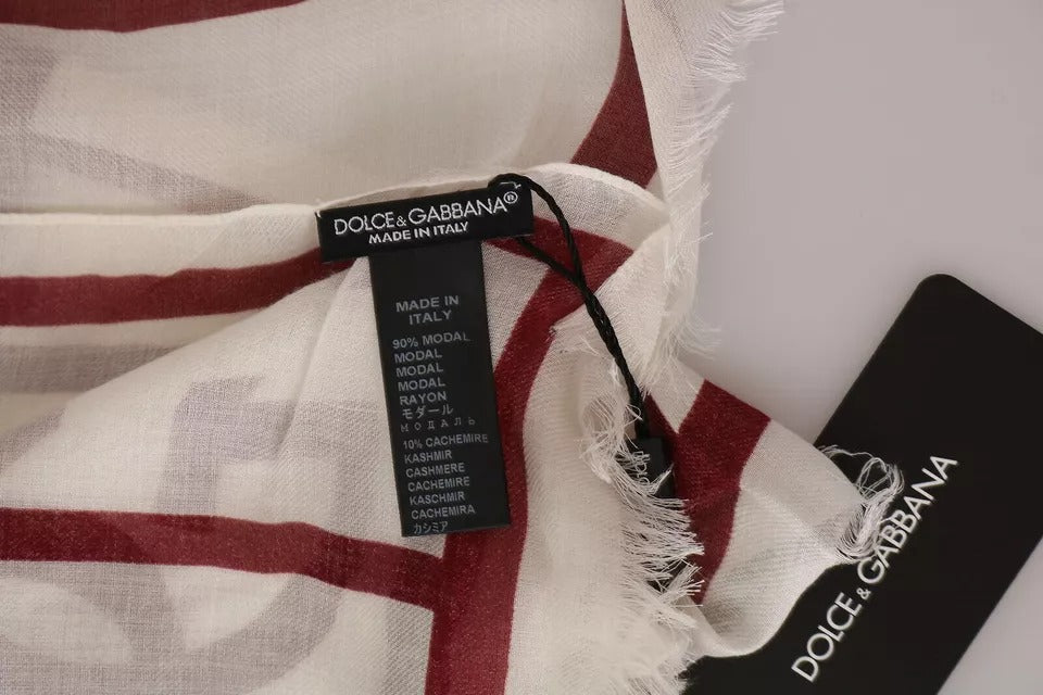 Foulard châle en modal imprimé blanc et rouge Dolce &amp; Gabbana