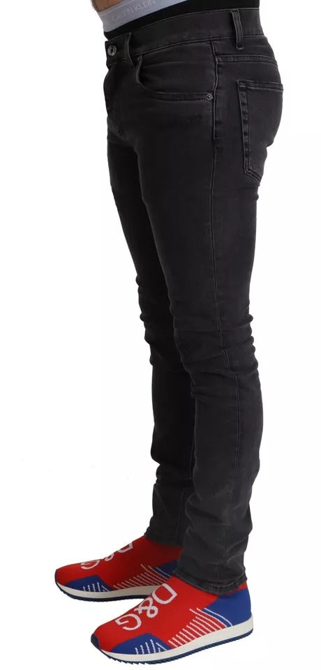 Dolce &amp; Gabbana grijze, strakke jeans van stretchdenim met logo