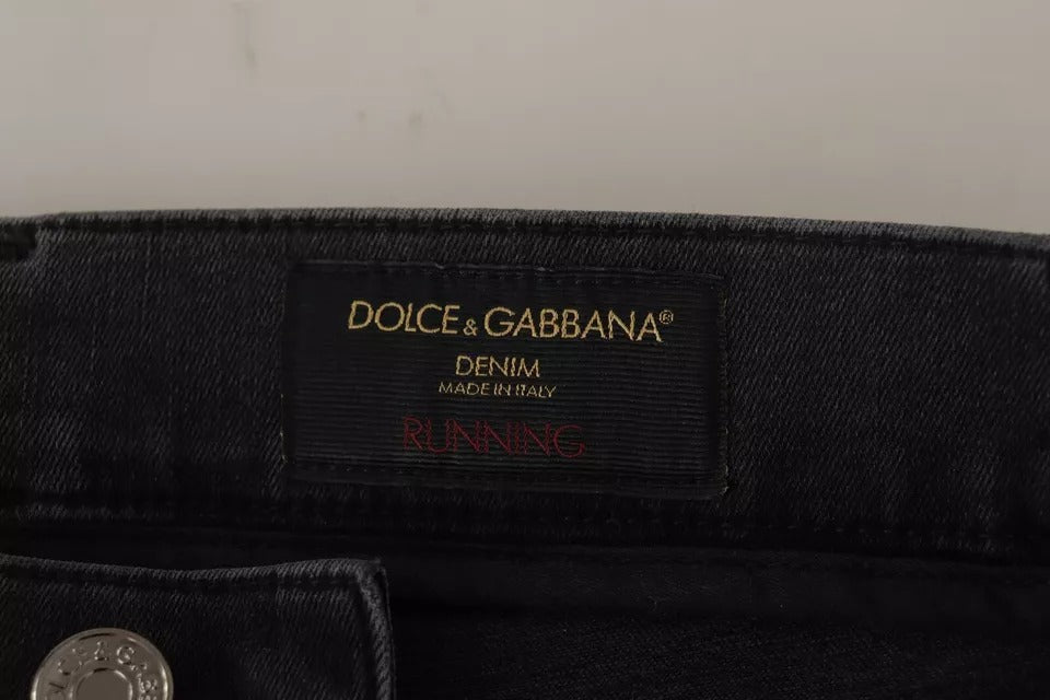 Jeans skinny en jean extensible à logo, gris, Dolce &amp; Gabbana