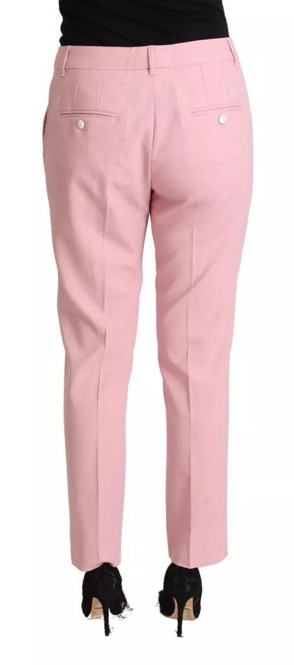 Pantalon fuselé en laine rose à taille mi-hauteur de Dolce & Gabbana