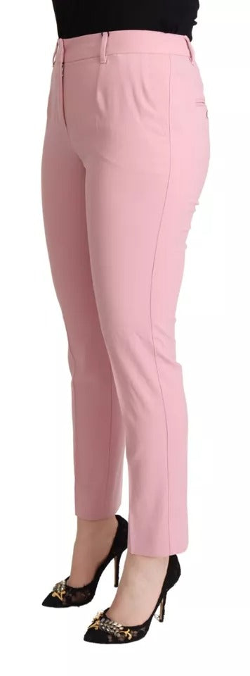 Pantalon fuselé en laine rose à taille mi-hauteur de Dolce & Gabbana