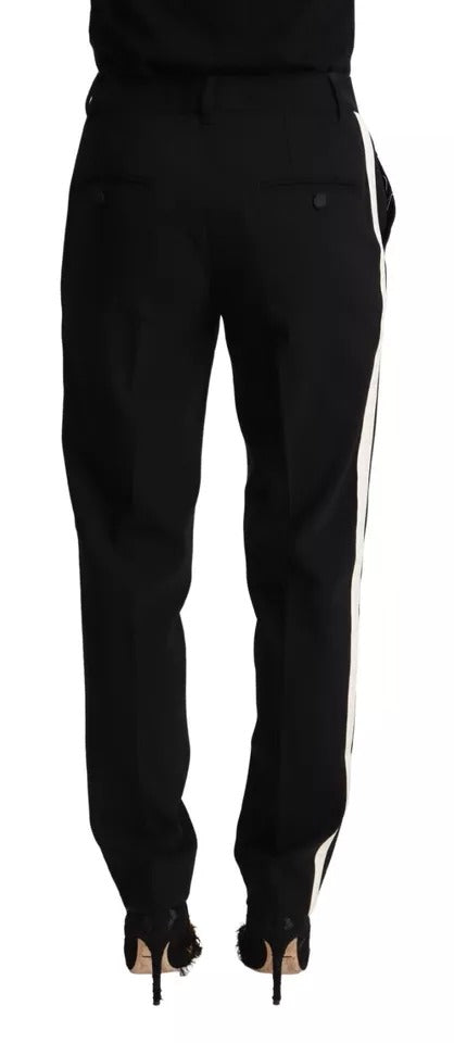 Dolce & Gabbana Pantalons Tapered Rayés Noir et Blanc en Laine
