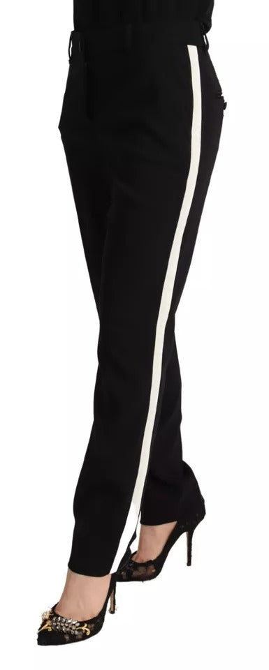 Dolce & Gabbana Pantalons Tapered Rayés Noir et Blanc en Laine