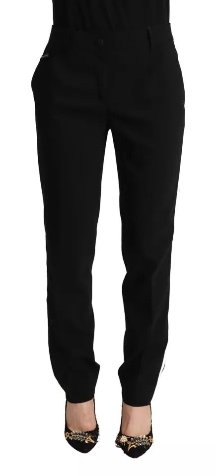 Dolce & Gabbana Pantalons Tapered Rayés Noir et Blanc en Laine