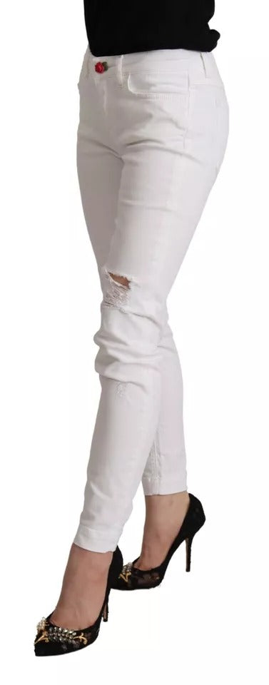 Dolce & Gabbana Pretty Slim Fit Jeans en Denim Blanc