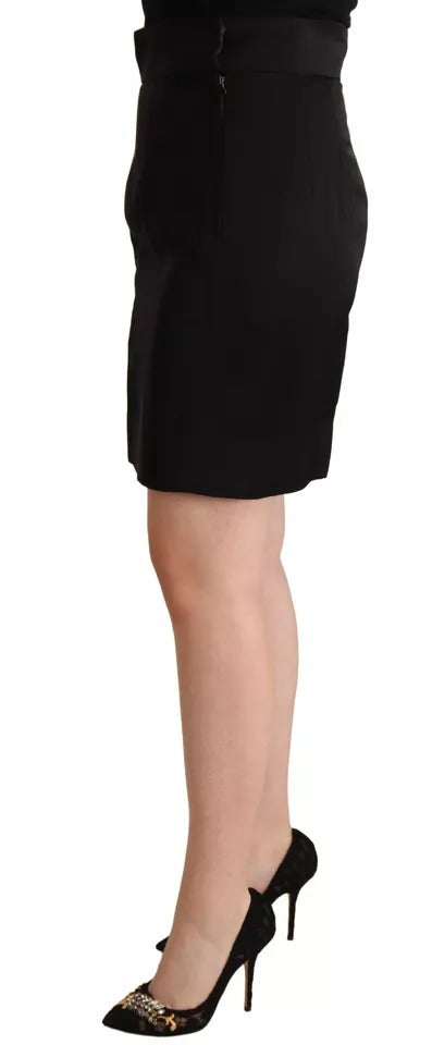 Dolce & Gabbana Jupe Mini Pince Taille Haute en Soie Noire