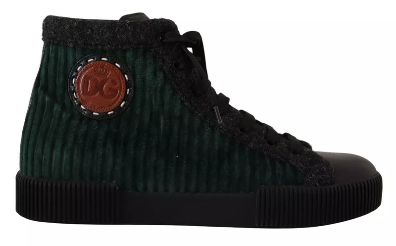 Dolce & Gabbana Green Corduroy High Top Sneakers for Men