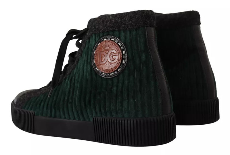 Dolce & Gabbana Green Corduroy High Top Sneakers for Men