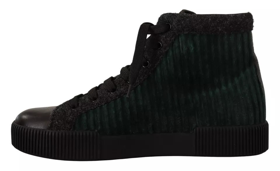 Dolce & Gabbana Green Corduroy High Top Sneakers for Men