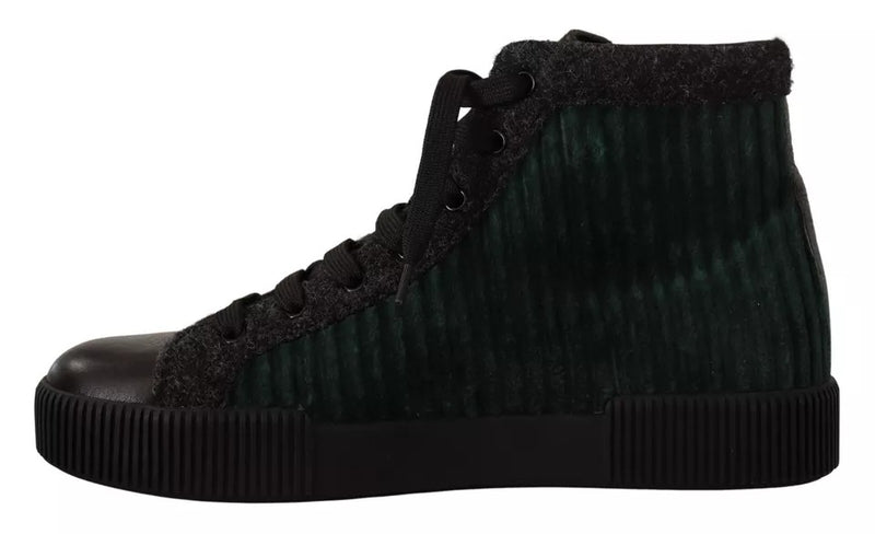 Dolce & Gabbana Green Corduroy High Top Sneakers for Men