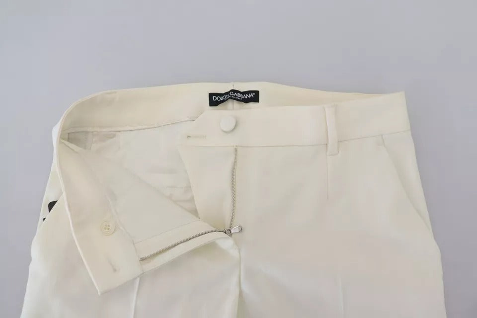 Dolce & Gabbana Pantalons Tapered Blanc Taille Haute en Laine