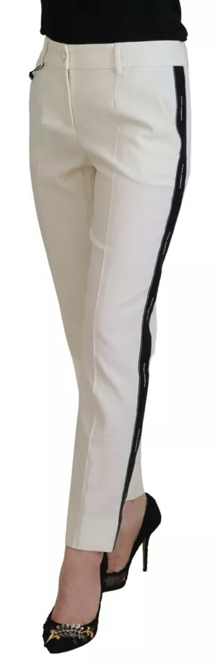 Dolce & Gabbana Pantalons Tapered Blanc Taille Haute en Laine