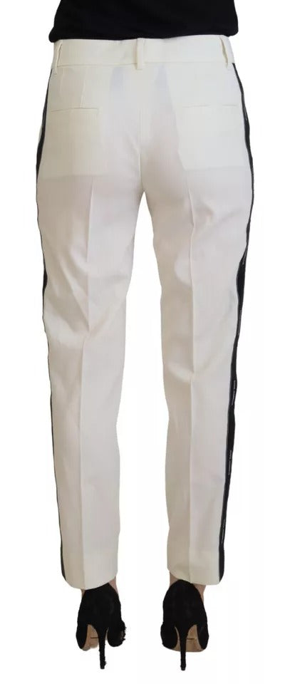 Dolce & Gabbana Pantalons Tapered Blanc Taille Haute en Laine