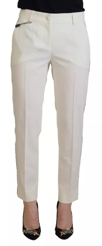 Dolce & Gabbana Pantalons Tapered Blanc Taille Haute en Laine