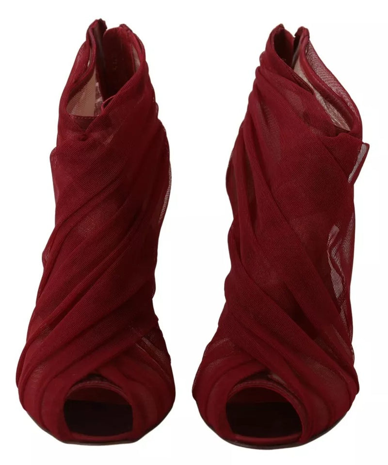 Dolce & Gabbana Red Tulle Ankle Boots with Stiletto Heels