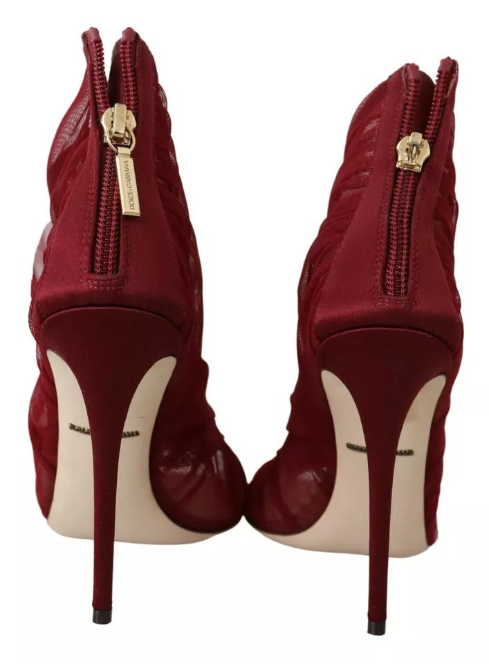 Dolce & Gabbana Red Tulle Ankle Boots with Stiletto Heels