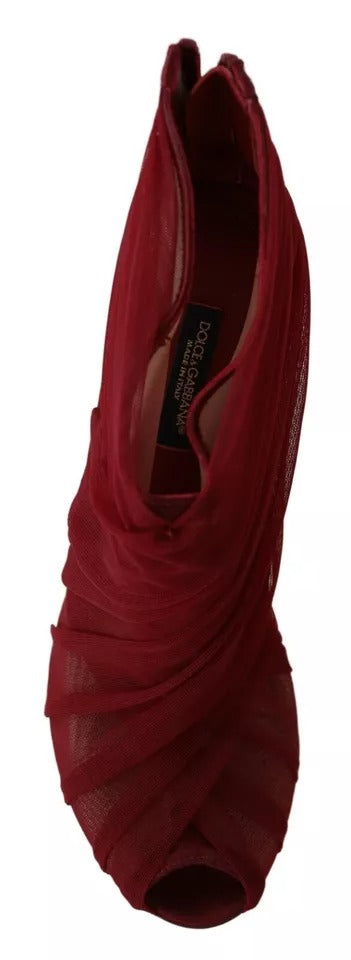 Dolce & Gabbana Red Tulle Ankle Boots with Stiletto Heels