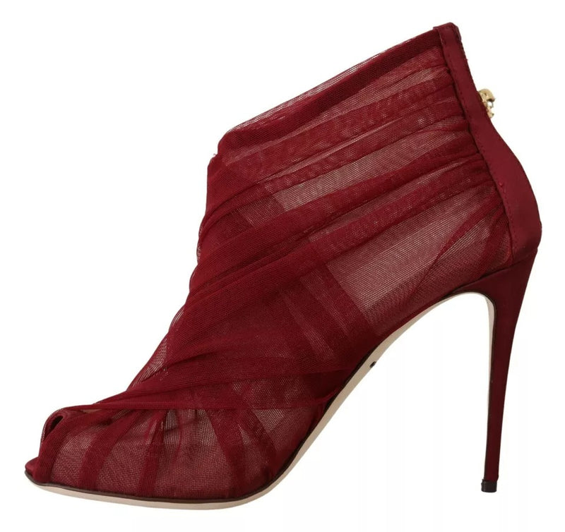 Dolce & Gabbana Red Tulle Ankle Boots with Stiletto Heels