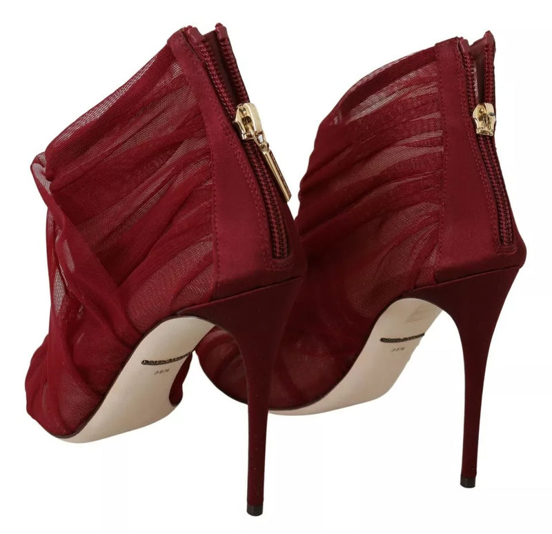 Dolce & Gabbana Red Tulle Ankle Boots with Stiletto Heels
