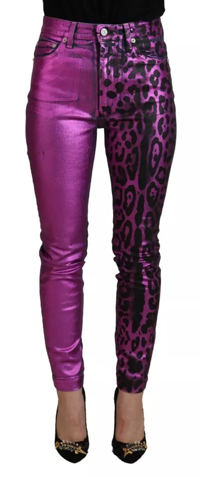 Dolce & Gabbana Purple Leopard Slim Fit Denim Jeans