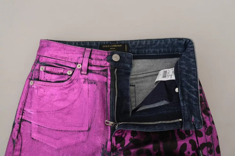 Dolce & Gabbana Purple Leopard Slim Fit Denim Jeans