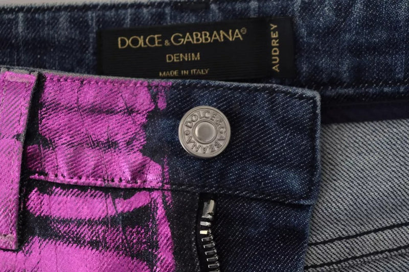 Dolce & Gabbana Purple Leopard Slim Fit Denim Jeans
