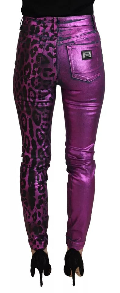 Dolce & Gabbana Purple Leopard Slim Fit Denim Jeans