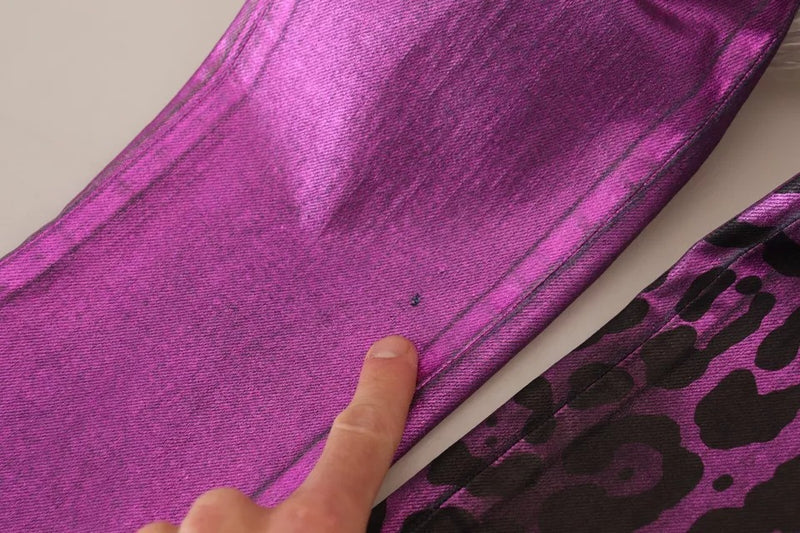 Dolce & Gabbana Purple Leopard Slim Fit Denim Jeans