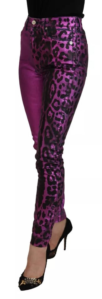 Dolce & Gabbana Purple Leopard Slim Fit Denim Jeans
