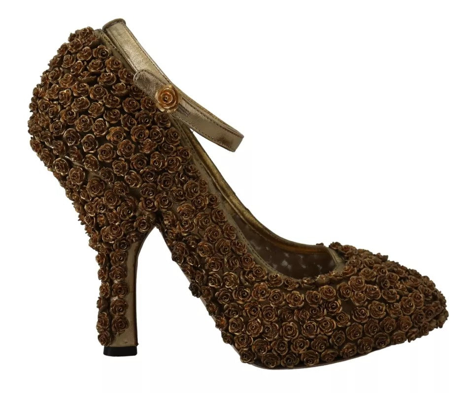 Dolce & Gabbana Gold Roses Embellished Heels Pumps