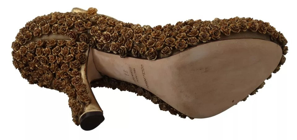 Dolce & Gabbana Gold Roses Embellished Heels Pumps