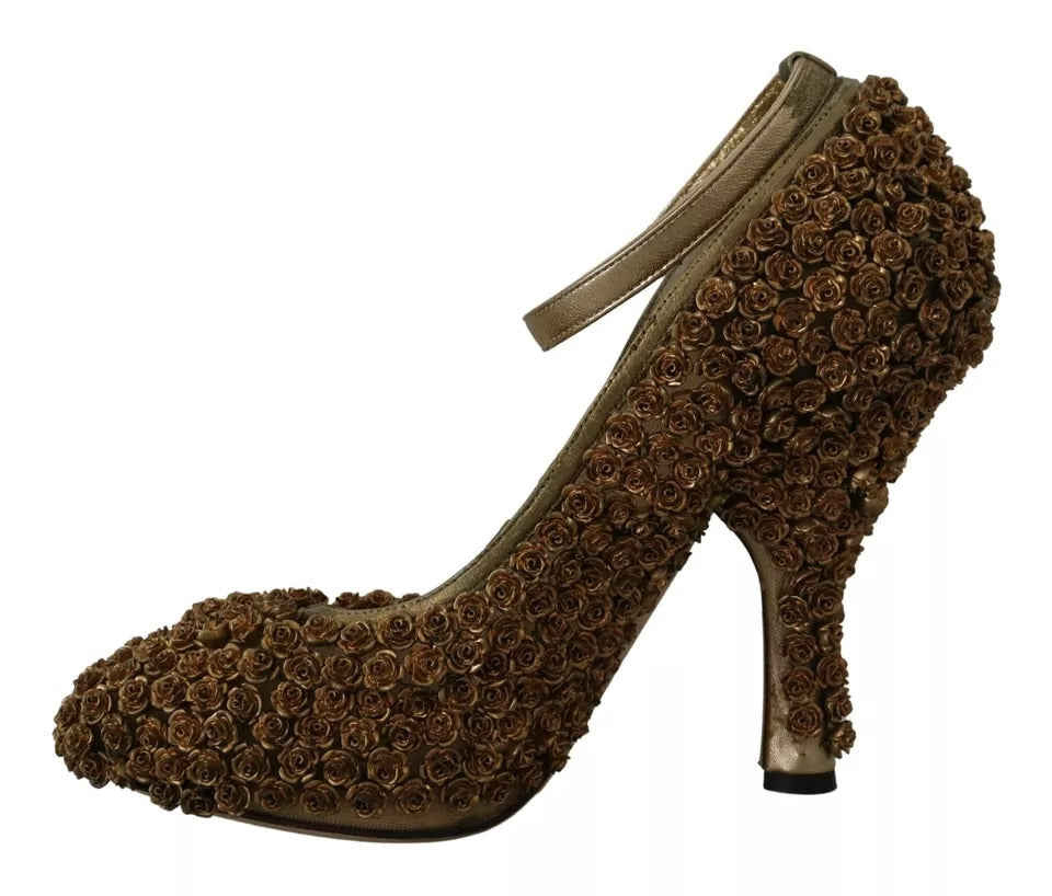 Dolce & Gabbana Gold Roses Embellished Heels Pumps