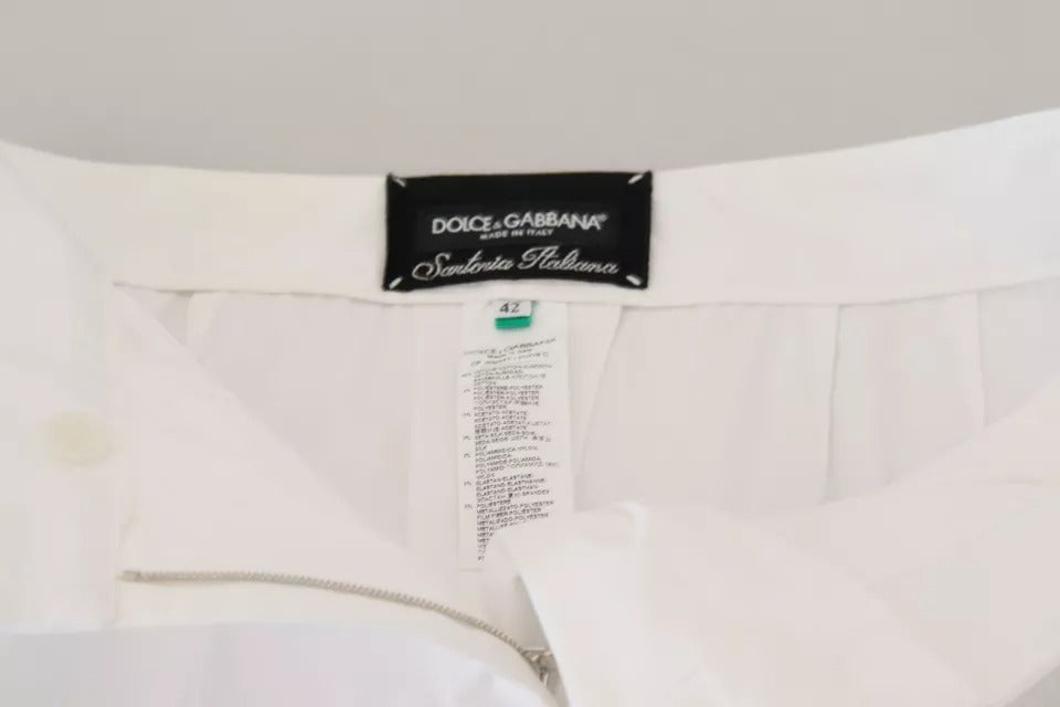 Dolce & Gabbana Pantalons Mi-Taille en Jacquard Blanc