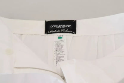 Dolce & Gabbana White Jacquard Cotton Blend Mid Waist Pants